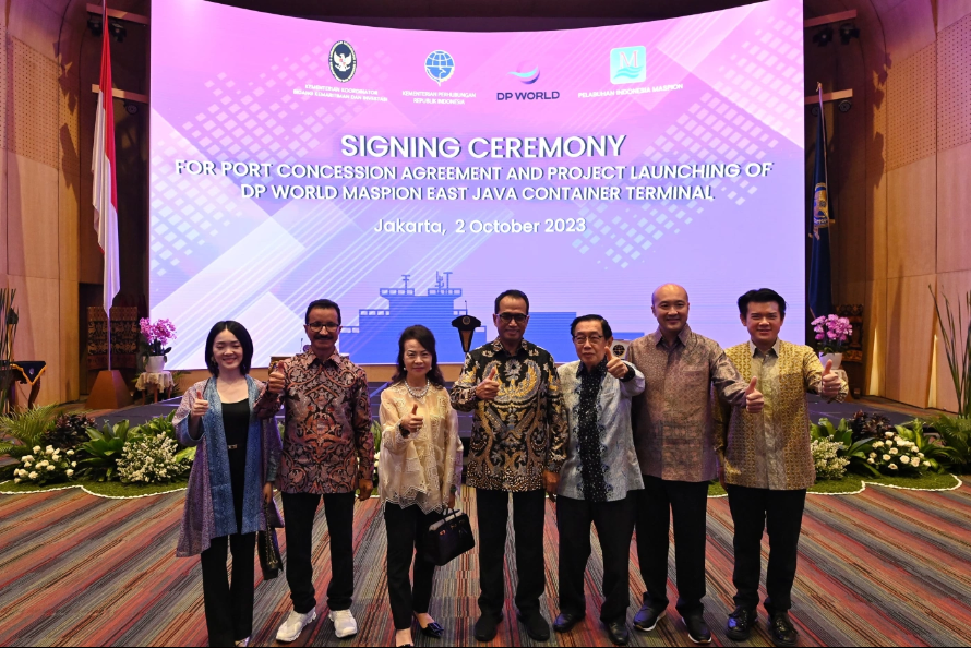 SIGNING CEREMONY FOR PORT CONCESSION AGREEMENT AND PROJECT LAUNCHING OF DP WORLD MASPION EAST JAVA CONTAINER TERMINAL, Jakarta 02 Oktober 2023, Libassonline.com